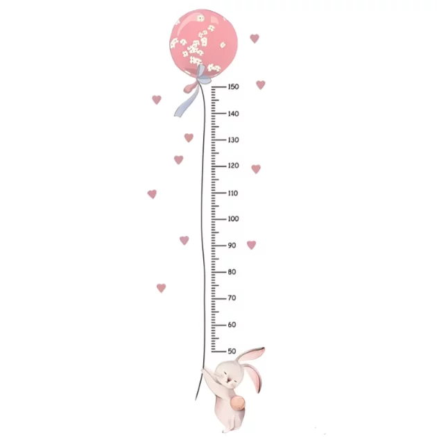 height chart, height chart wall sticker, height measurement chart, wall growth chart, pink rabbit height chart
