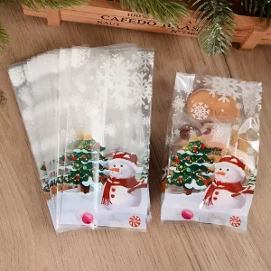 christmas gift pouch, cookie bag, clear gift wrap bag, cellophane christmas bags
