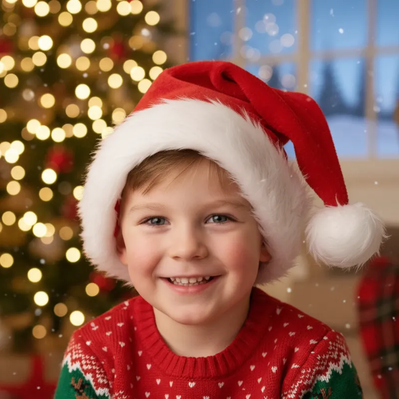 red santa hat, red christmas hat, santa claus hat, plush santa claus hat