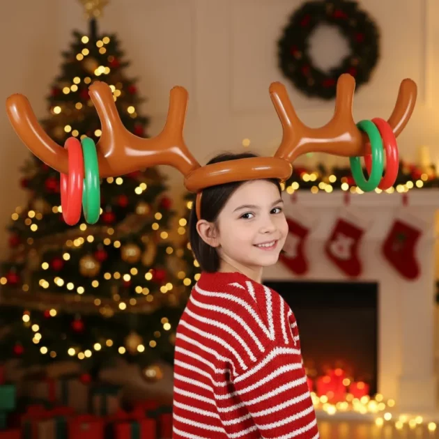 inflatable christmas reindeer, reindeer antler, ring toss game