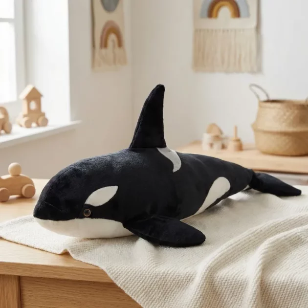 giant plush black whale, black whale stuffed animal