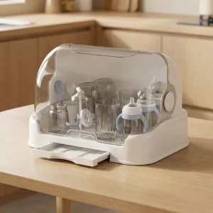 Oppbevaringsboks for tåteflasker med tørkestativ