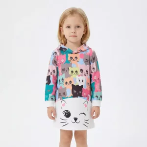 Søt lett langermet hettekjole for barn