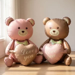 2 stk søt hjertebjørn-folieballong bursdagsdekorasjon