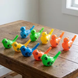 10 stk fargede fuglefløyter for barn